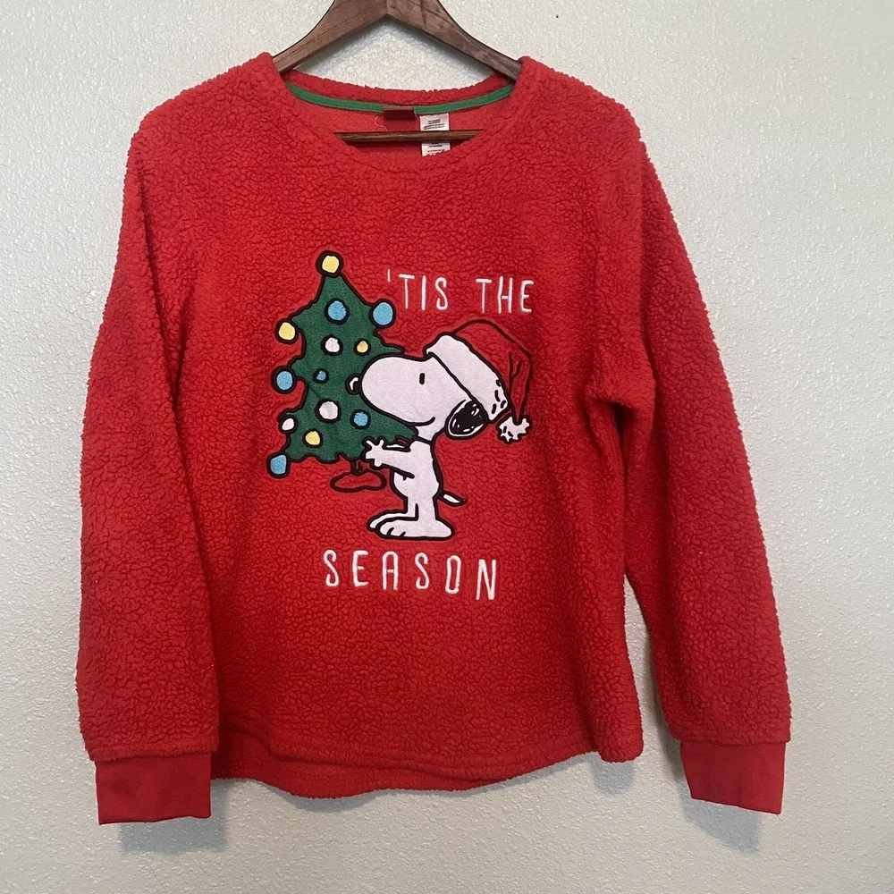 Peanuts the season Sherpa pull‎ over sweater youth extra large Christmas